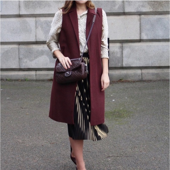 Zara Jackets & Coats Nwt Zara Longline Collared Vest In Burgundy